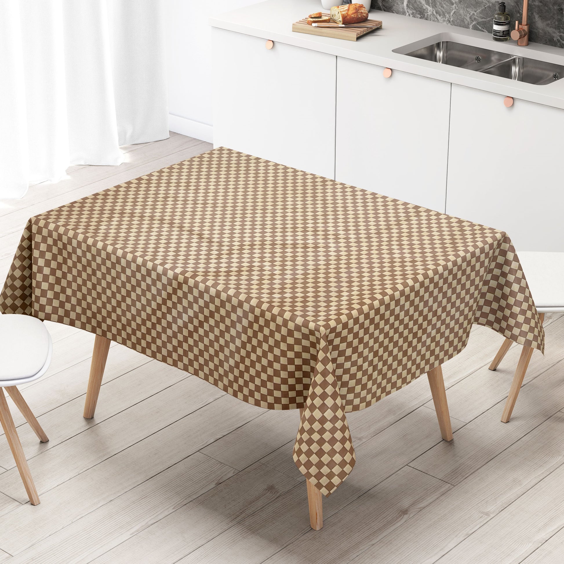 abwaschbare Wachstuch Tischdecke karo kariert beige braun kaufen