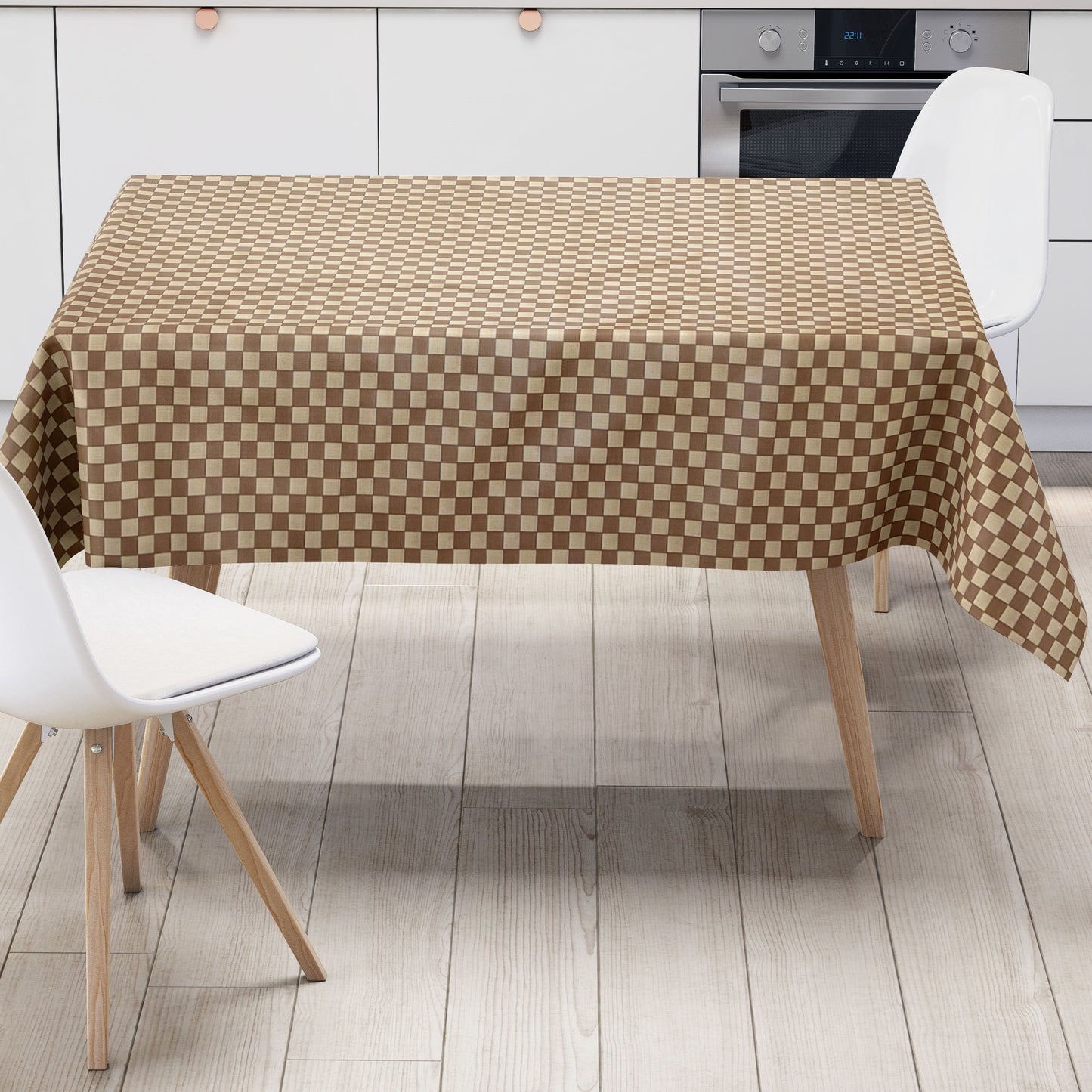 abwaschbare Wachstuch Tischdecke karo kariert beige braun kaufen
