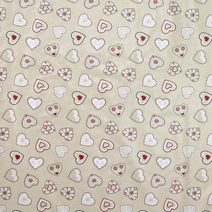 abwaschbare Wachstuch Tischdecke eckig rund oval Landhaus Herzen beige Strick Alm eckig rund oval kaufen