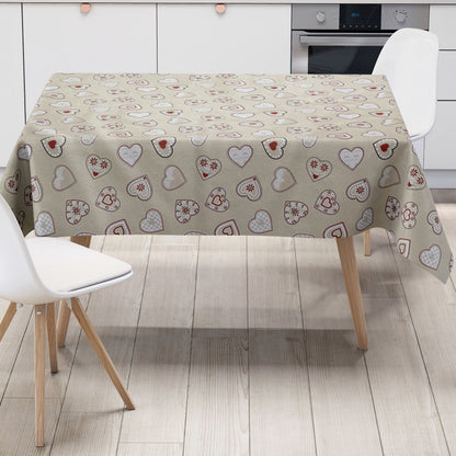 abwaschbare Wachstuch Tischdecke eckig rund oval Landhaus Herzen beige Strick Alm eckig rund oval kaufen