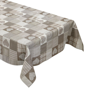 Wachstuch Tischdecke B1804-01 Landhaus Herzen karo beige eckig rund oval