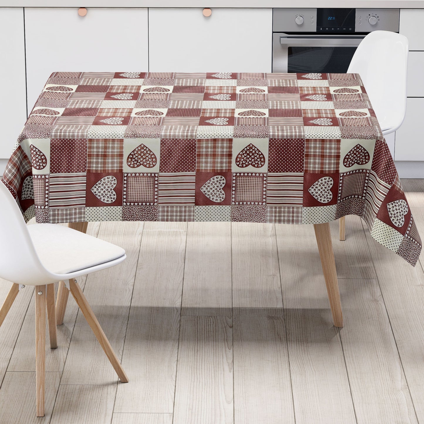 Wachstuch Tischdecke B1804-02 Landhaus Herzen karo bordeaux eckig rund oval