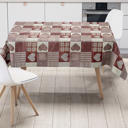 Wachstuch Tischdecke B1804-02 Landhaus Herzen karo bordeaux eckig rund oval