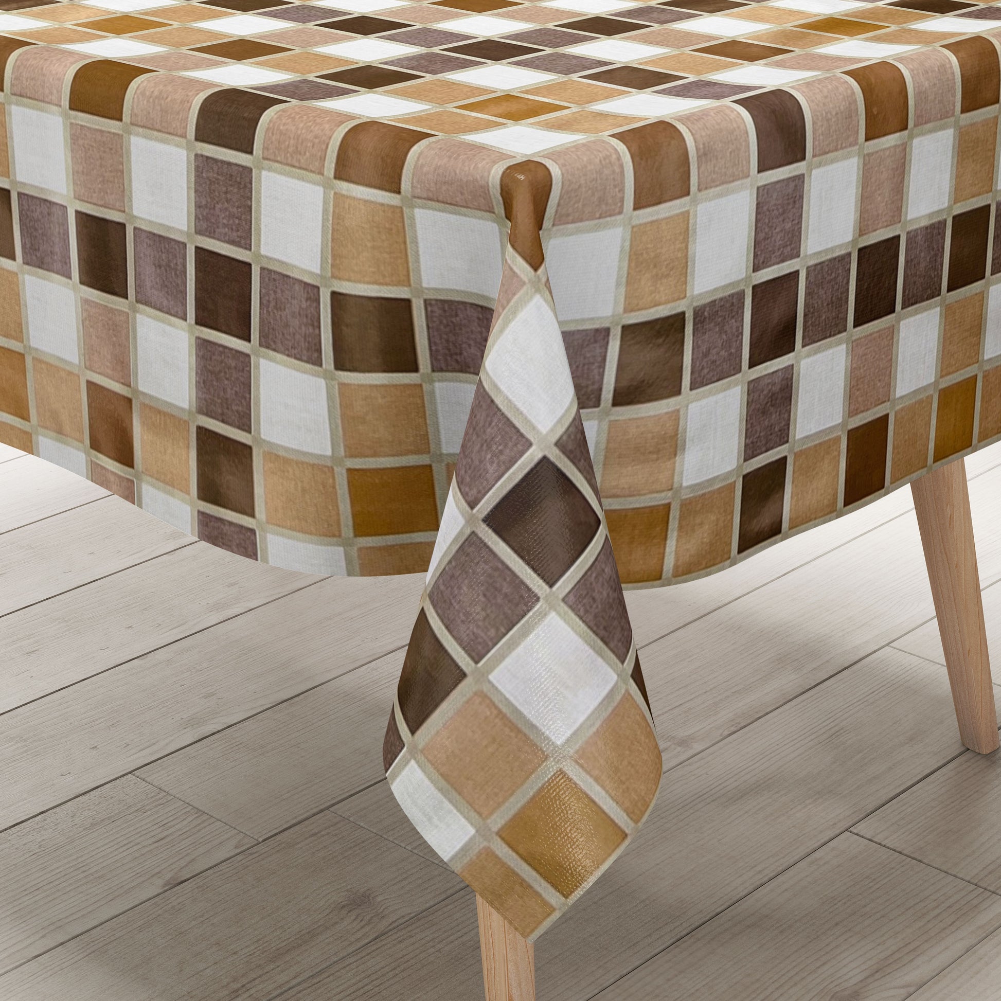 abwaschbare Tischdecke, Wachstuchtischdecke, Wachstuch, eckig rund oval Fliesen Mosaik braun beige