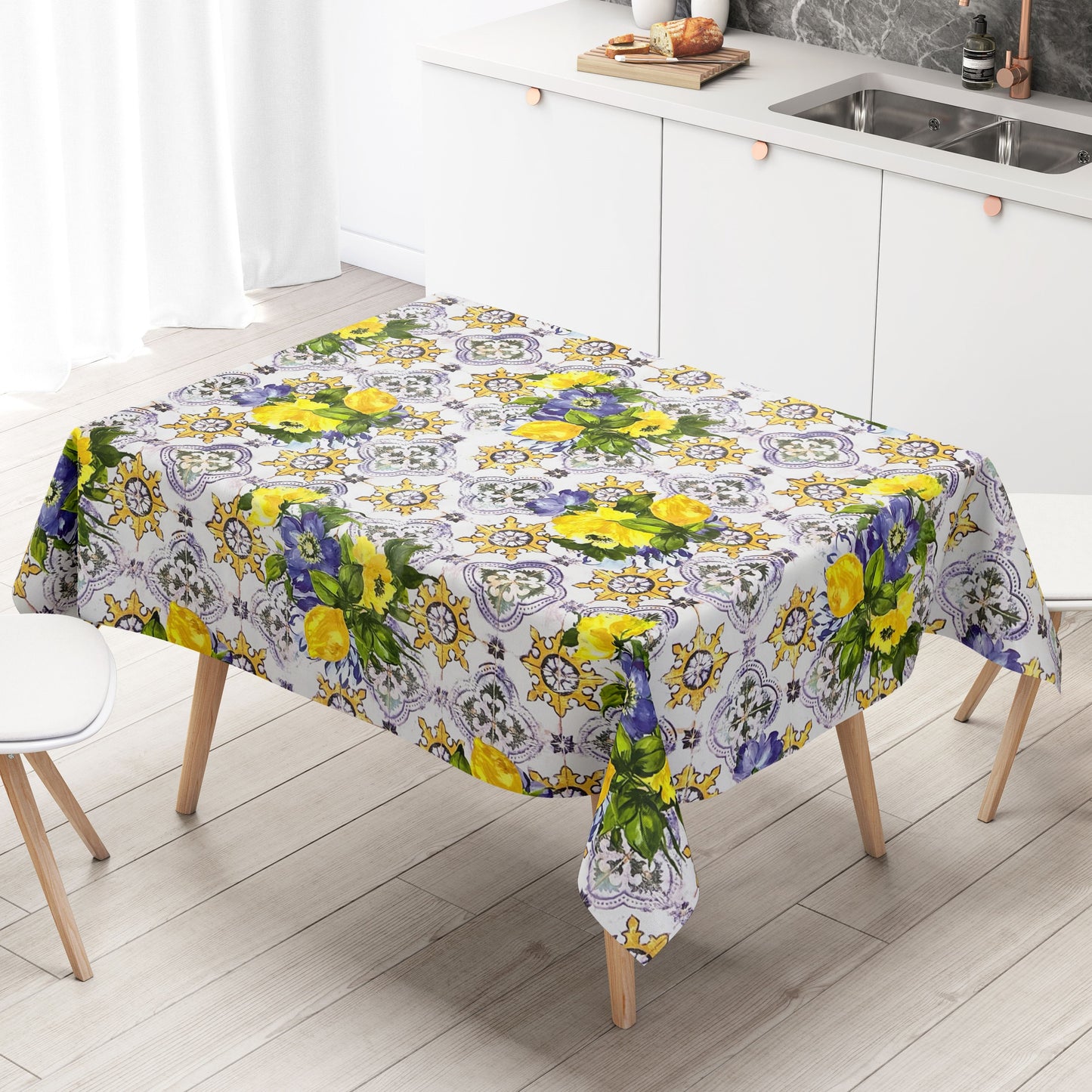 abwaschbare Wachstuchtischdecke kevkus wachstuchshop24 Lavendel Mosaik Fliesen bunte Blumen eckig rund oval kaufen