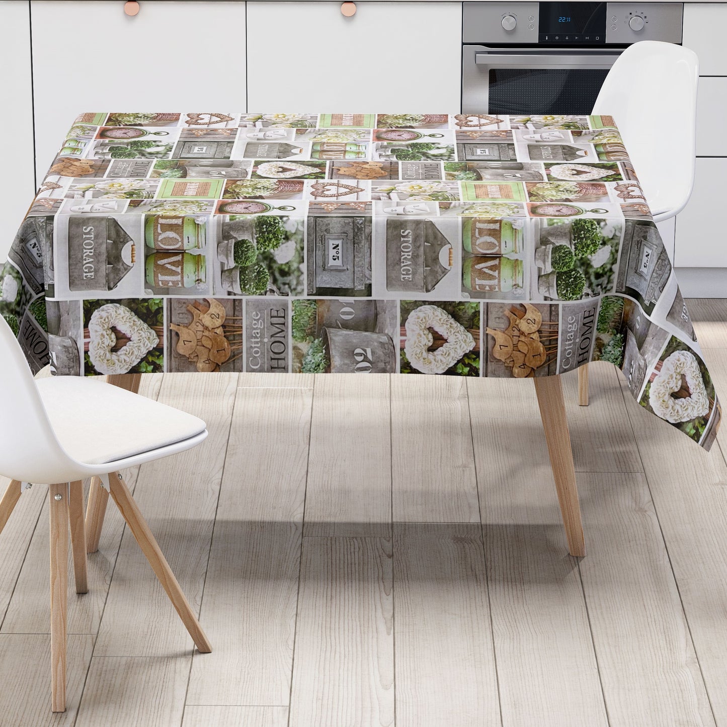 abwaschbare Wachstuchtischdecke kevkus wachstuchshop24 Holz HOME Cottage Rosen Uhr eckig rund oval kaufen