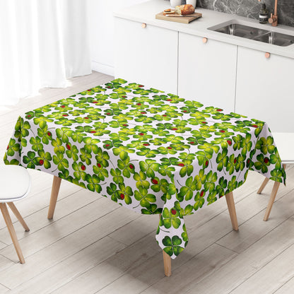 Nappe toile cirée B3907-01 Trèfle feuilles coccinelle sur blanc carré rond ovale