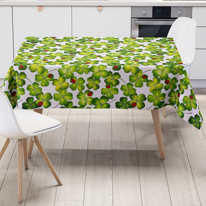 Nappe toile cirée B3907-01 Trèfle feuilles coccinelle sur blanc carré rond ovale