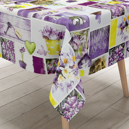 Nappe en toile cirée B4003-01 Crocos violet Spring Love carrée ronde ovale
