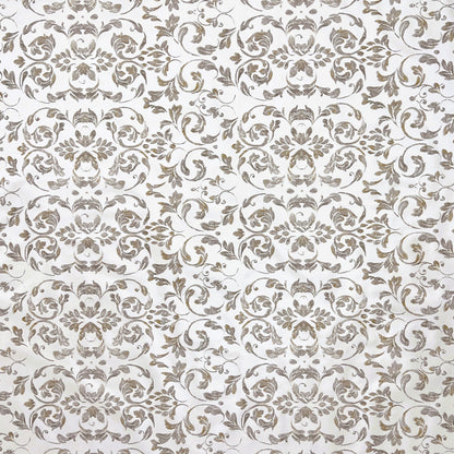 Nappe toile cirée B4014-01 lignes baroques or argent sur blanc carré rond ovale