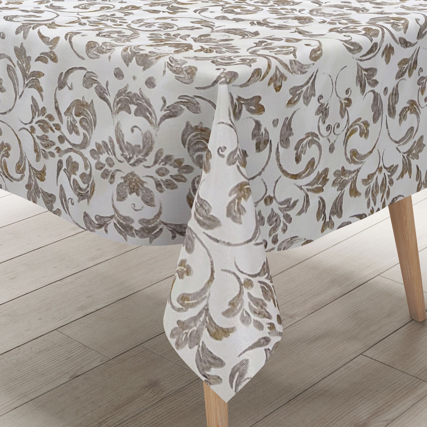 abwaschbare Wachstuch Tischdecke eckig rund oval Barock Ornamente Linien silber
