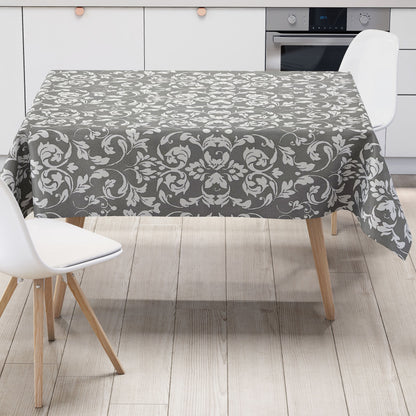 abwaschbare Wachstuch Tischdecke eckig rund oval Barock Ornamente Linien dunkelgrau