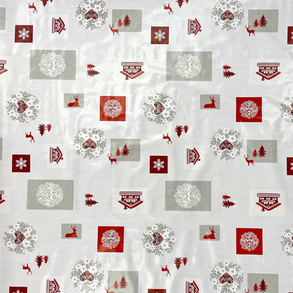 KEVKUS Wachstuch Tischdecke Weihnachten B4017-01 Rentier Schneeflocke rot grau eckig rund oval