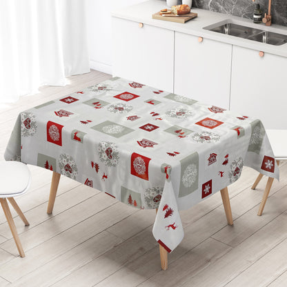 KEVKUS Wachstuch Tischdecke Weihnachten B4017-01 Rentier Schneeflocke rot grau eckig rund oval