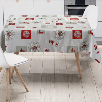 KEVKUS Wachstuch Tischdecke Weihnachten B4017-01 Rentier Schneeflocke rot grau eckig rund oval