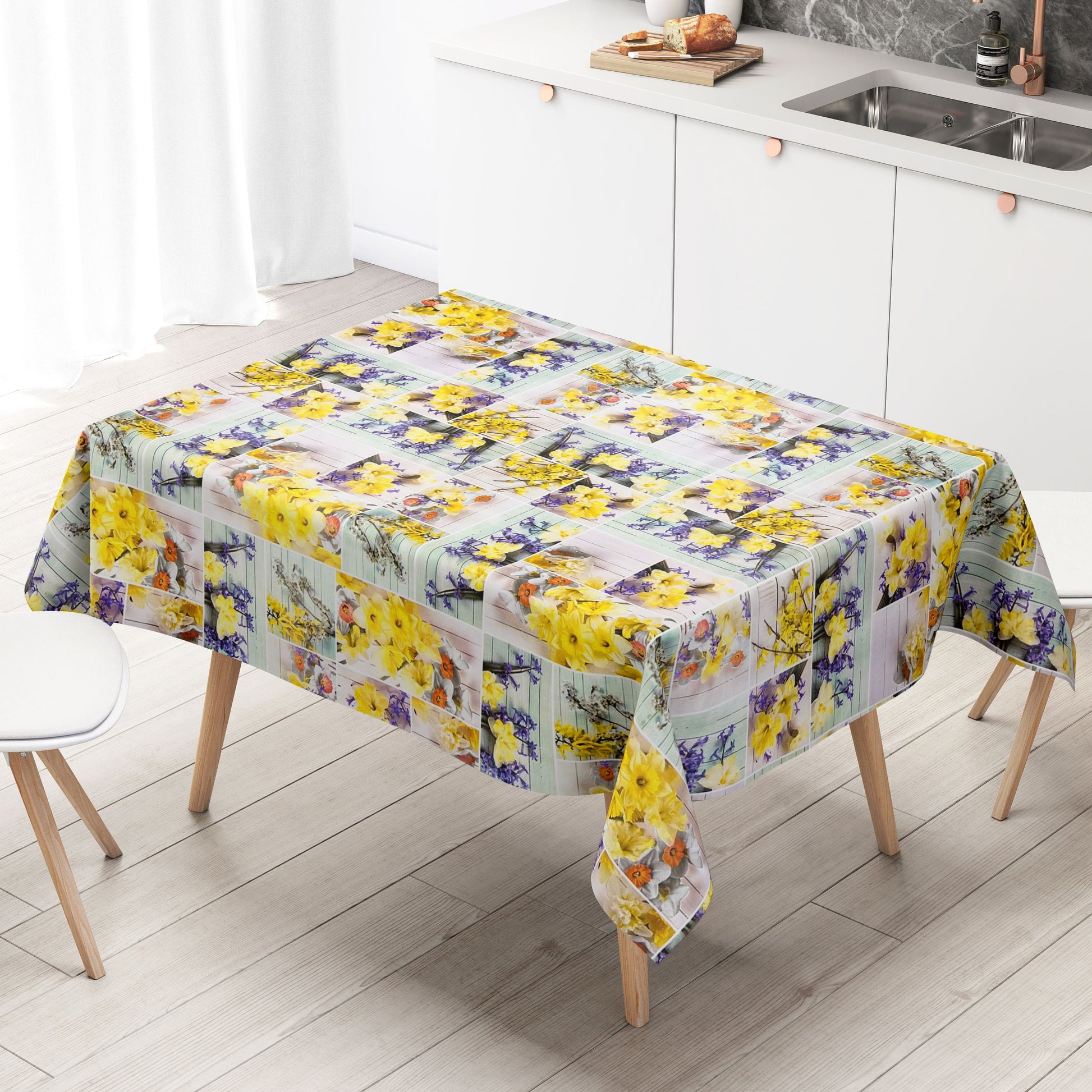 abwaschbare Wachstuch Tischdecke eckig rund oval wachstuchshop24 kaufen Frühjahr Ostern Narzissen Blumen
