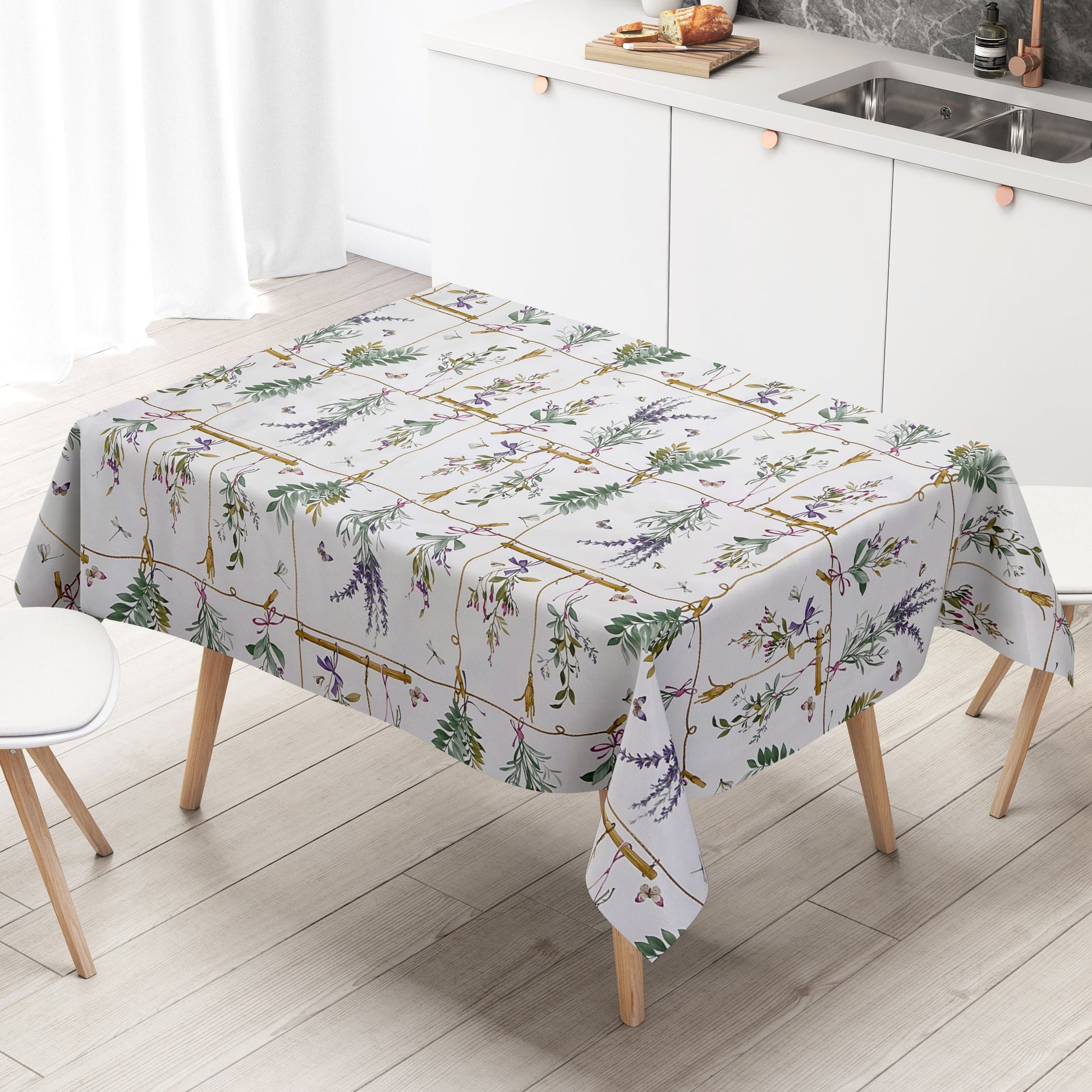 abwaschbare Wachstuchtischdecke eckig rund oval kaufen Lavendel Schmetterling