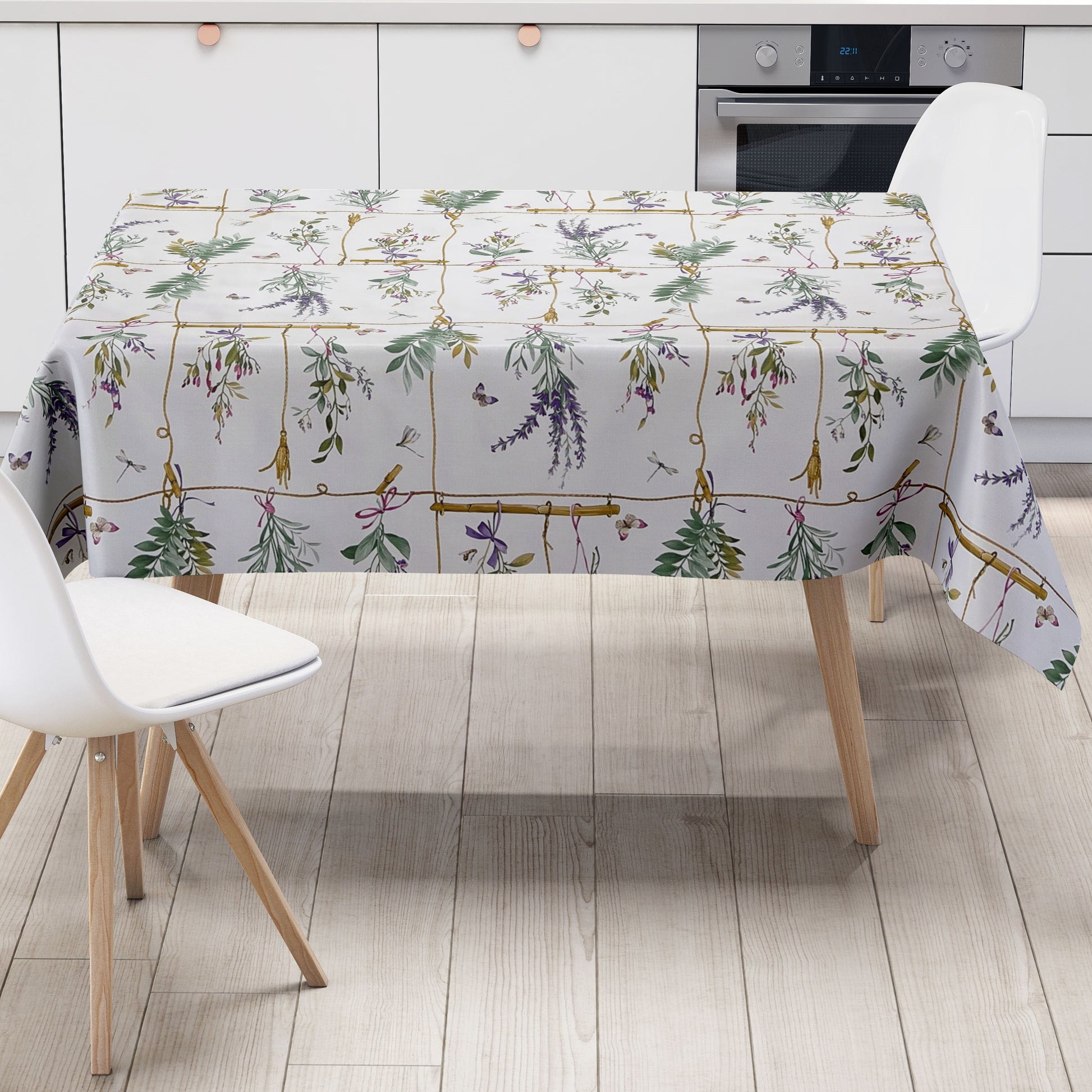 abwaschbare Wachstuchtischdecke eckig rund oval kaufen Lavendel Schmetterling