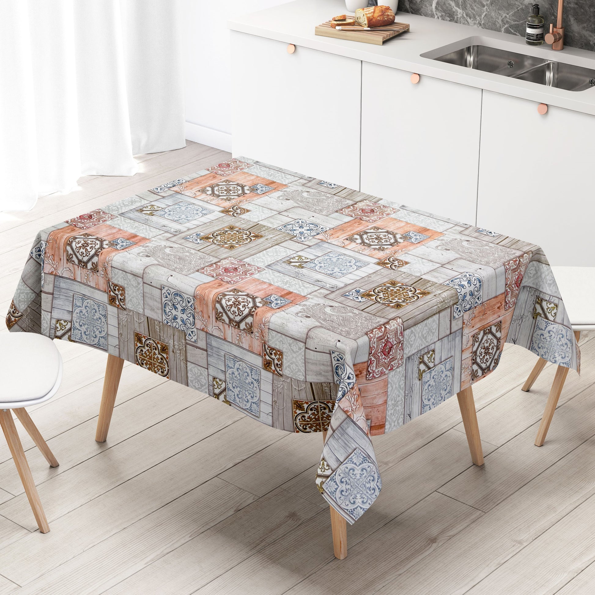 abwaschbare Wachstuchtischdecke kevkus wachstuchshop24 Holz Mosaik Fliese eckig rund oval kaufen