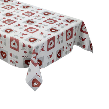 abwaschbare Wachstuch Tischdecke Hühner weiß Herzen Love eckig rund oval kaufen kevkus wachstuchshop24