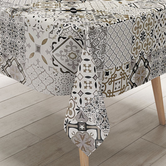 Wachstuch Tischdecke Mosaik Fliesen beige braun kevkus wachstuchshop