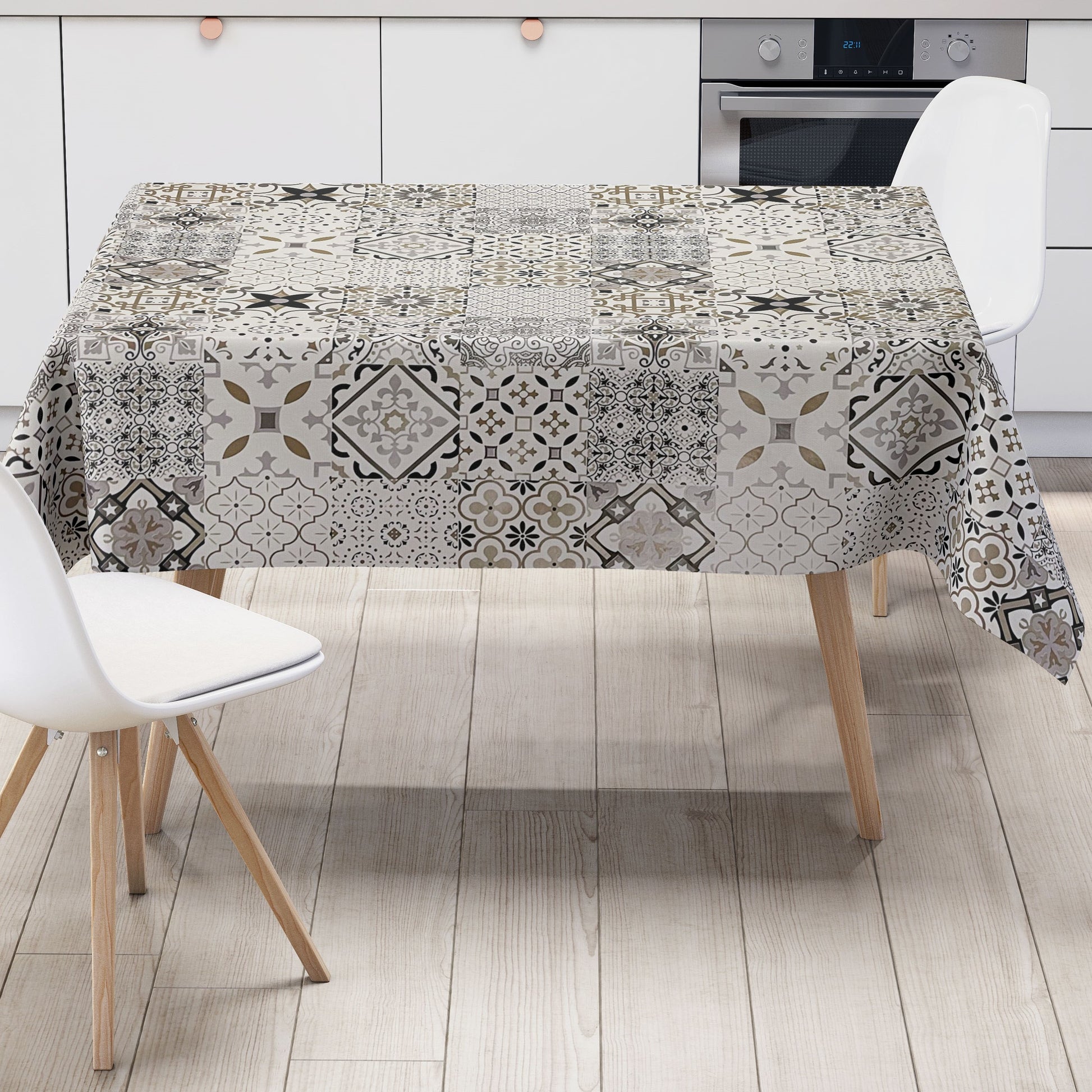 Wachstuch Tischdecke Mosaik Fliesen beige braun kevkus wachstuchshop