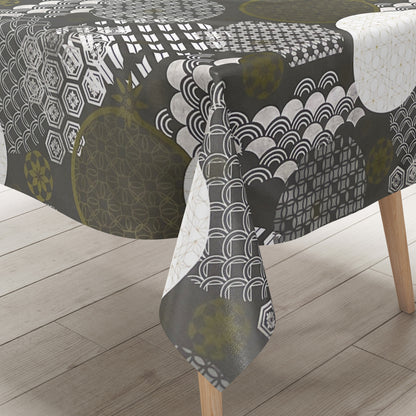 Oilcloth tablecloth embossed Christmas B5023-02 snowflake gold gray anthracite square round oval