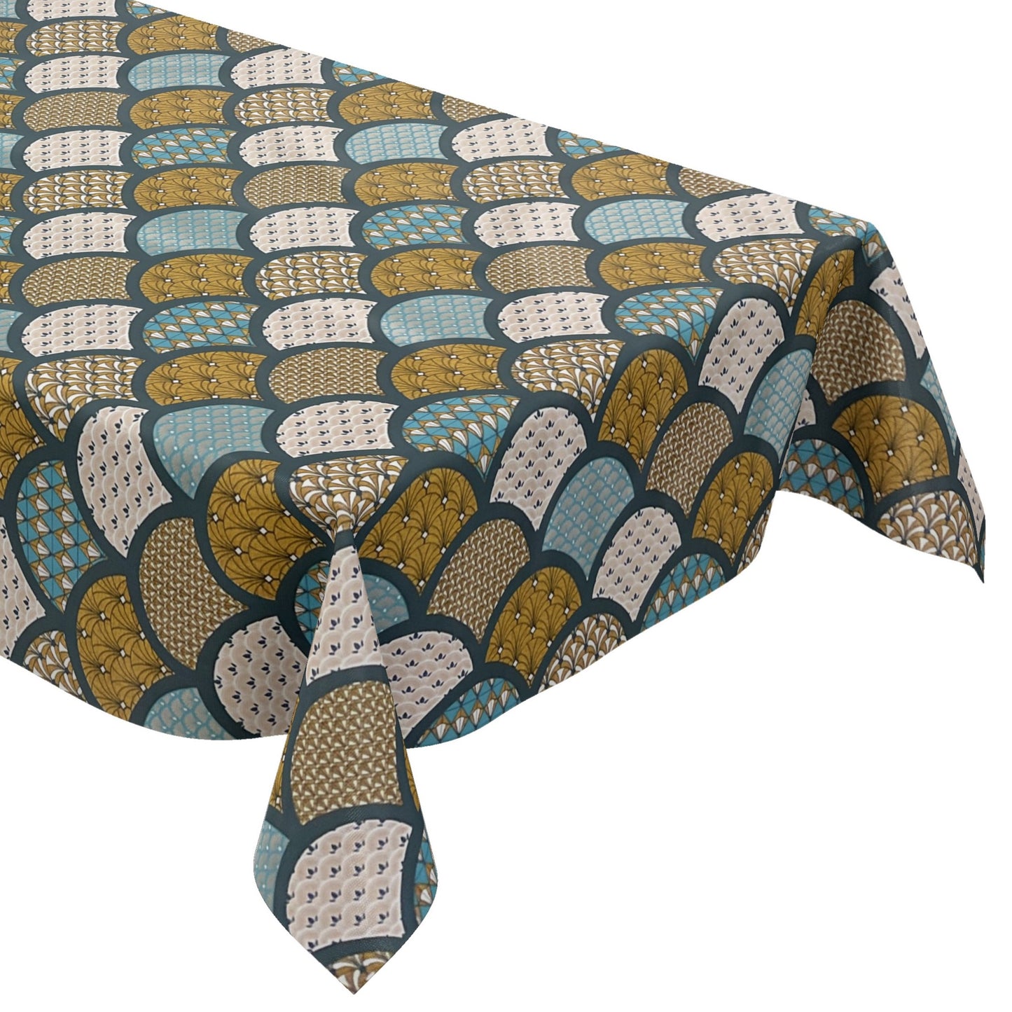 Oilcloth tablecloth embossed Christmas B5033-03 cones gold turquoise petrol square round oval