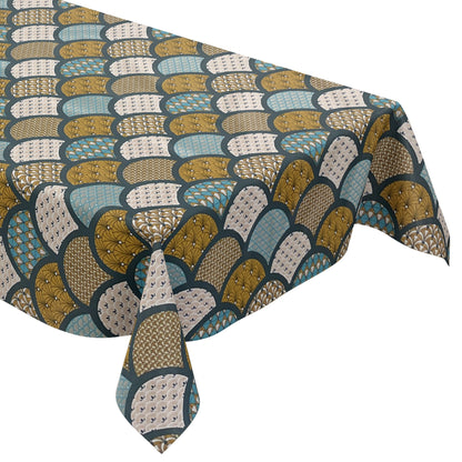 Oilcloth tablecloth embossed Christmas B5033-03 cones gold turquoise petrol square round oval