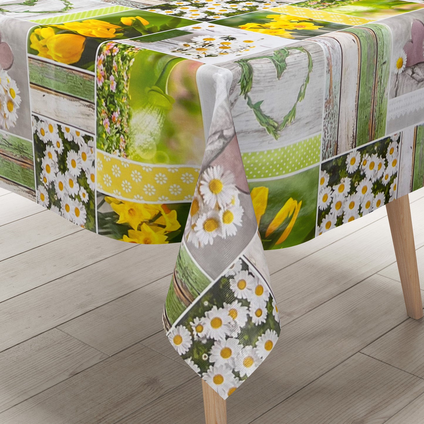 Nappe en toile cirée B6004-01 jonquilles tulipes printemps carrée ronde ovale