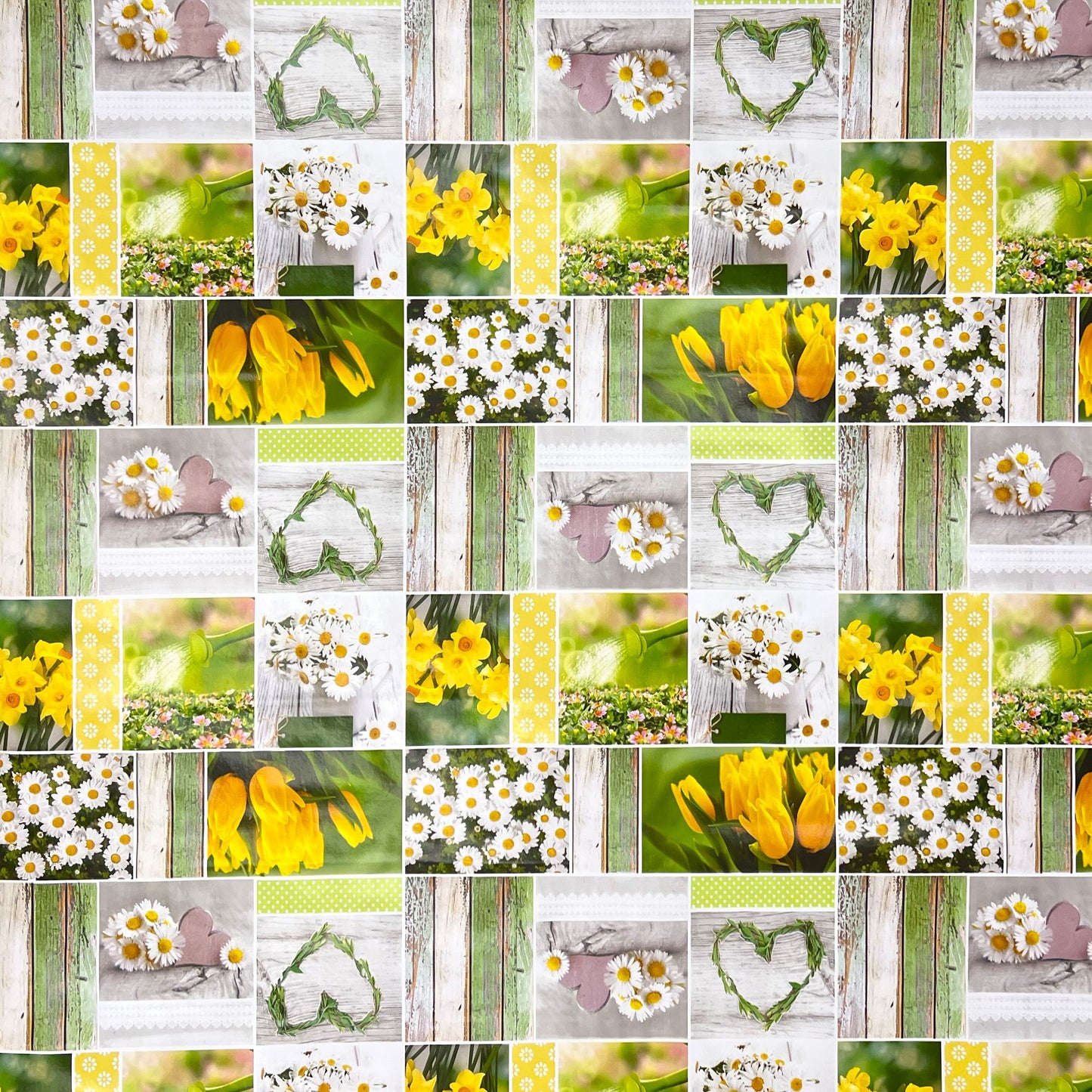 Nappe en toile cirée B6004-01 jonquilles tulipes printemps carrée ronde ovale