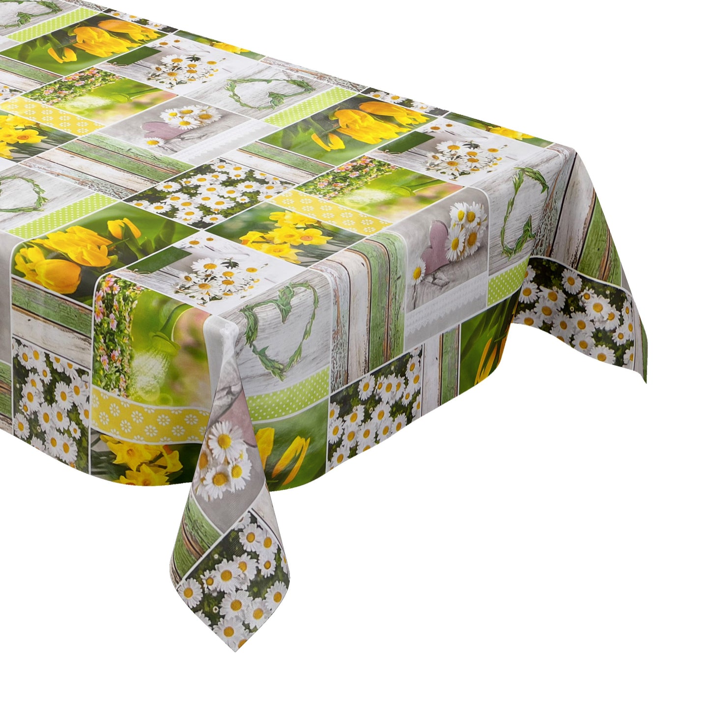 Nappe en toile cirée B6004-01 jonquilles tulipes printemps carrée ronde ovale