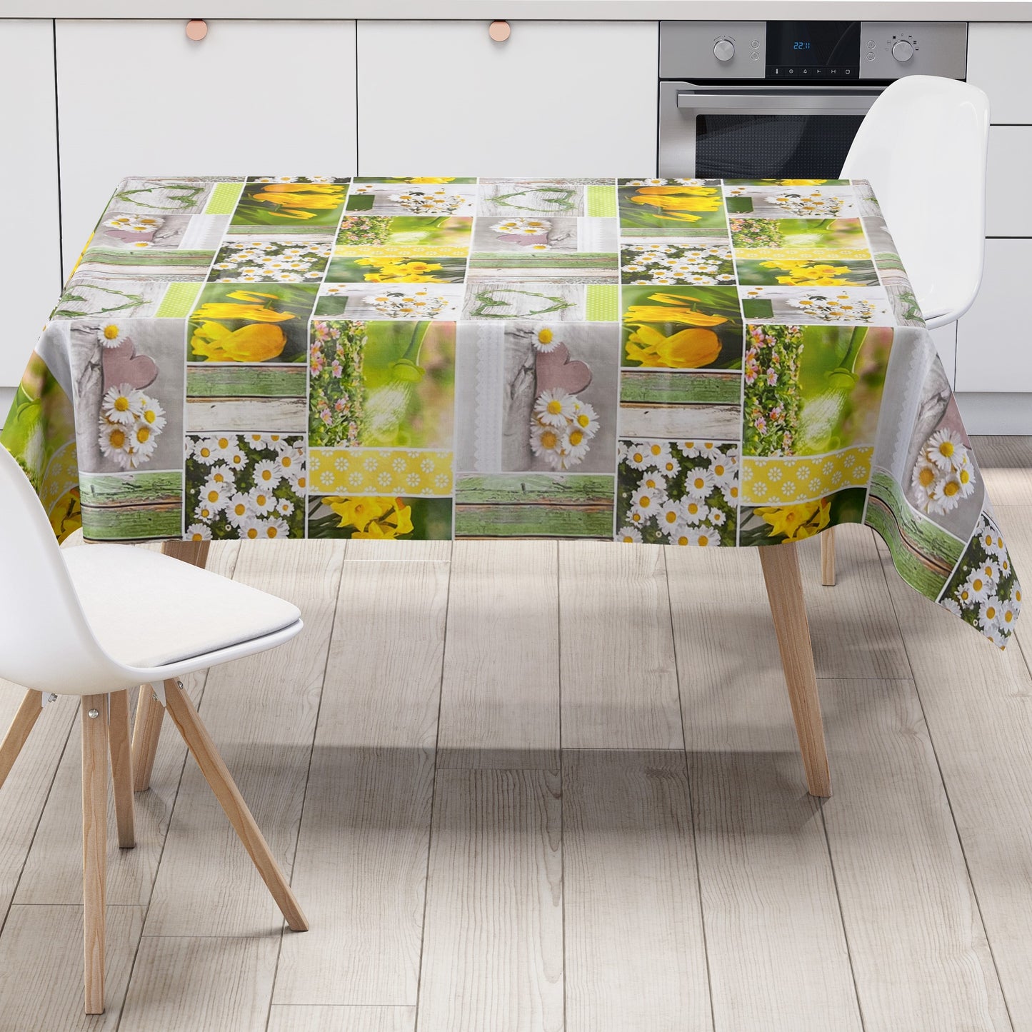 Nappe en toile cirée B6004-01 jonquilles tulipes printemps carrée ronde ovale