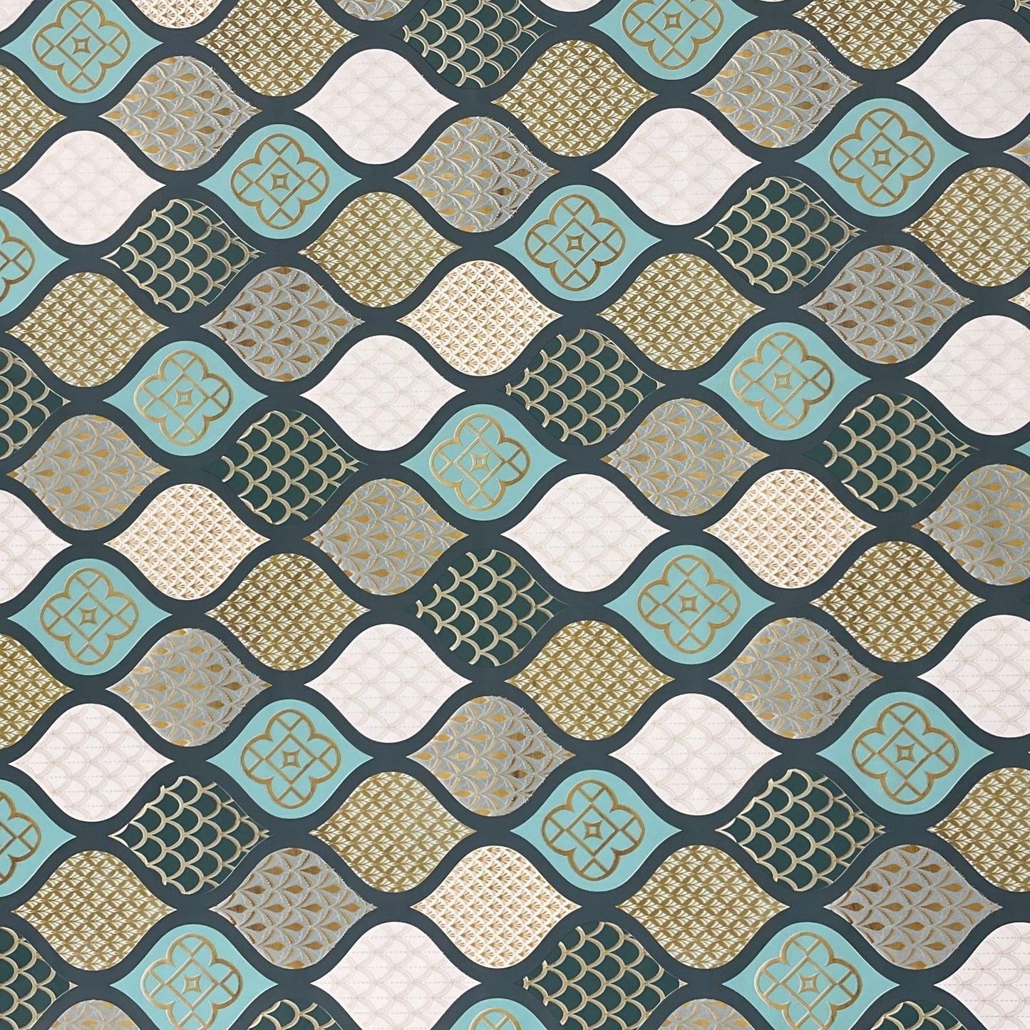 Oilcloth tablecloth embossed Christmas B6014-03 cones gold turquoise petrol square round oval