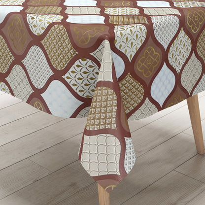 Oilcloth tablecloth embossed Christmas B6014-06 cones gold burgundy brown square round oval