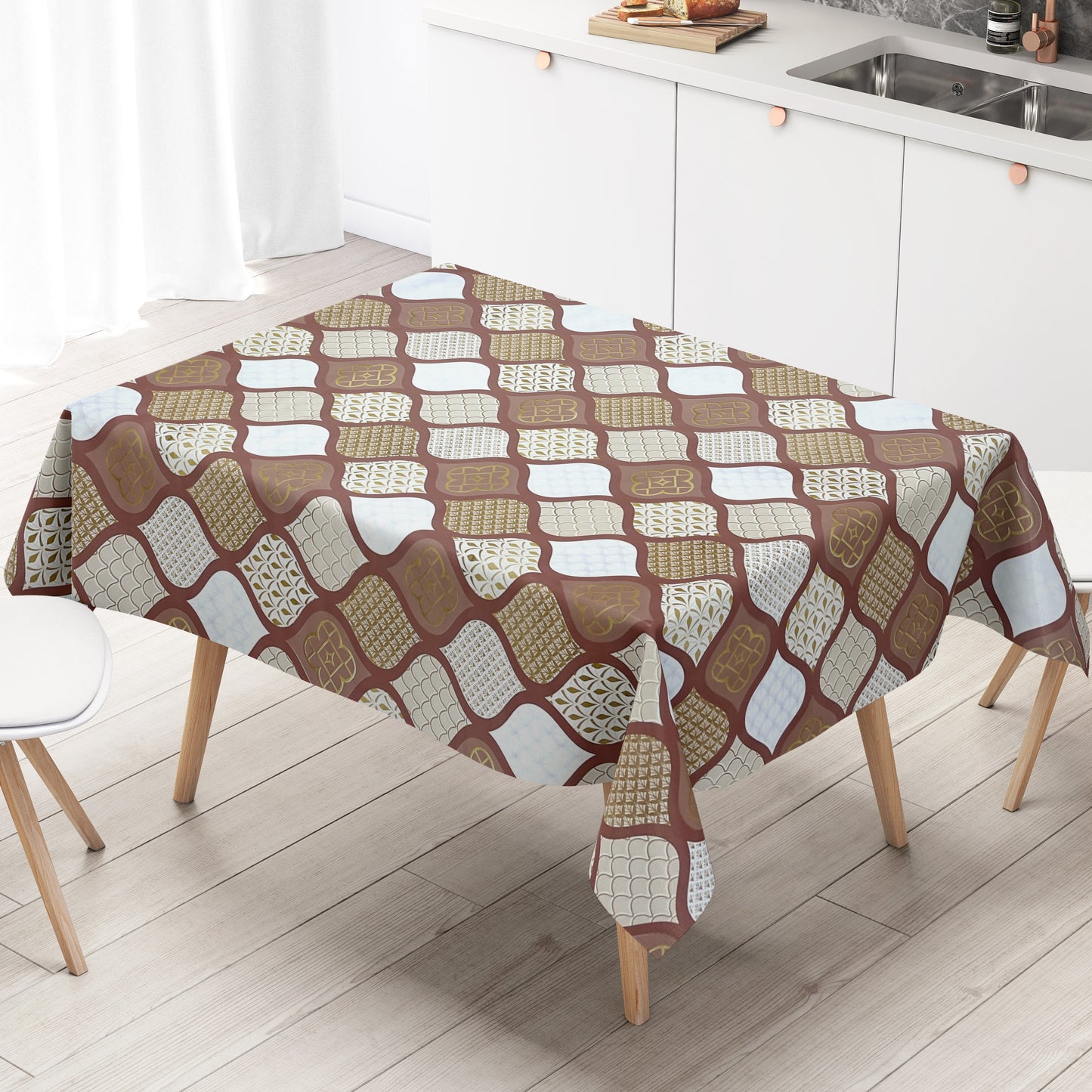 Oilcloth tablecloth embossed Christmas B6014-06 cones gold burgundy brown square round oval