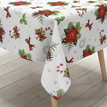 Oilcloth tablecloth embossed Christmas B6023-01 poinsettia white square round oval