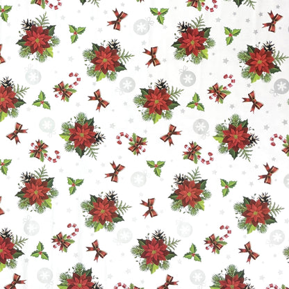 Oilcloth tablecloth embossed Christmas B6023-01 poinsettia white square round oval