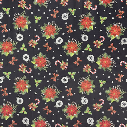Oilcloth tablecloth embossed Christmas B6023-02 poinsettia navy dark blue square round oval