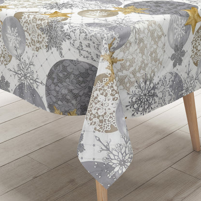 KEVKUS nappe toile cirée Noël B7000-01 étoiles dorées boules grises carrée ronde ovale
