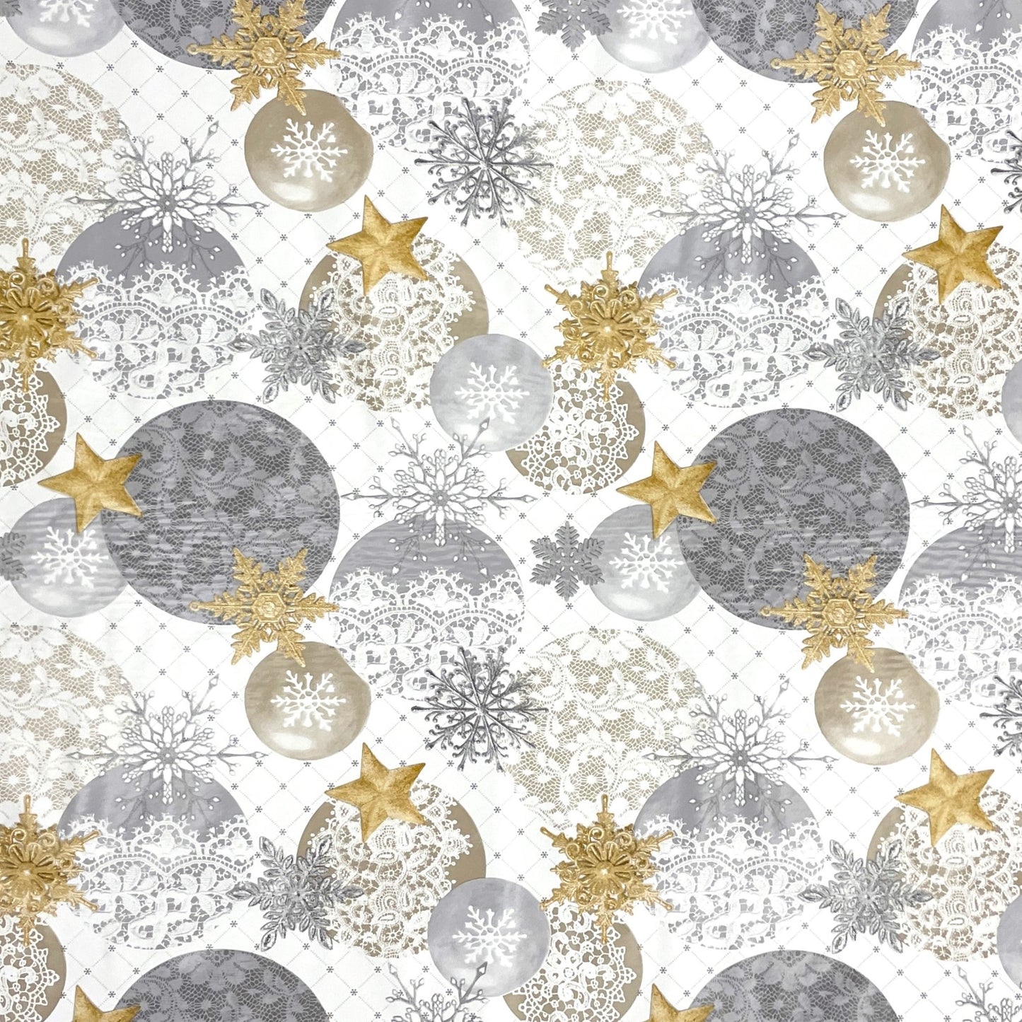 KEVKUS nappe toile cirée Noël B7000-01 étoiles dorées boules grises carrée ronde ovale