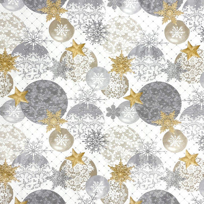 KEVKUS nappe toile cirée Noël B7000-01 étoiles dorées boules grises carrée ronde ovale