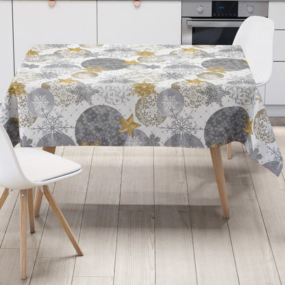 KEVKUS nappe toile cirée Noël B7000-01 étoiles dorées boules grises carrée ronde ovale