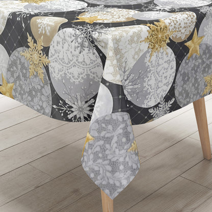 KEVKUS nappe toile cirée Noël B7000-02 étoiles dorées boules anthracite carrée ronde ovale