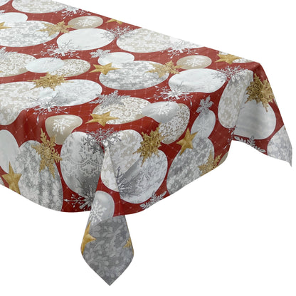 KEVKUS oilcloth tablecloth Christmas B7000-03 golden stars red balls square round oval