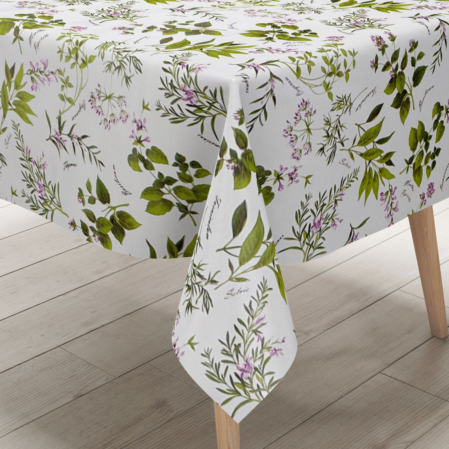 Nappe toile cirée B8966-01 herbes de cuisine sur crème carré rond ovale