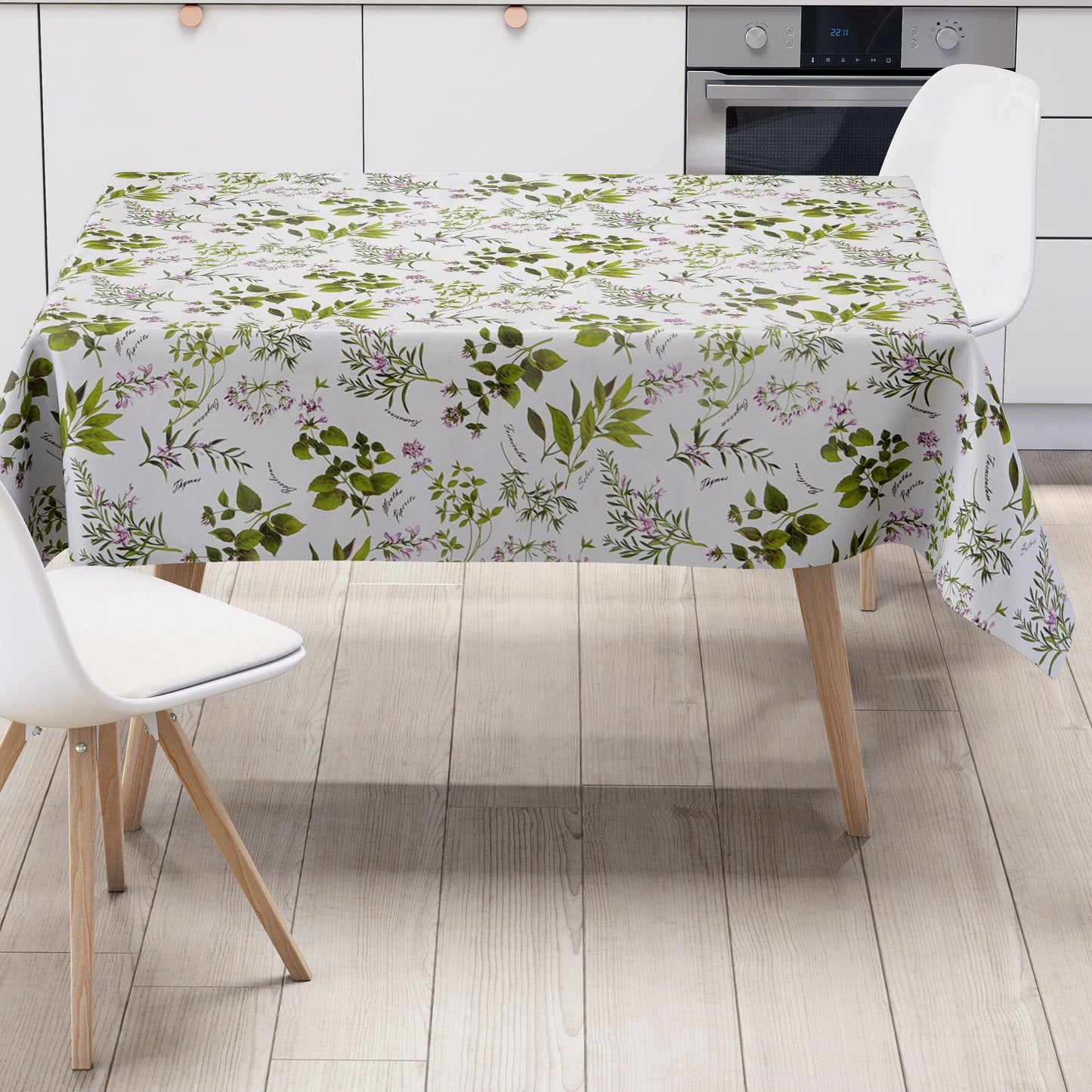 Nappe toile cirée B8966-01 herbes de cuisine sur crème carré rond ovale