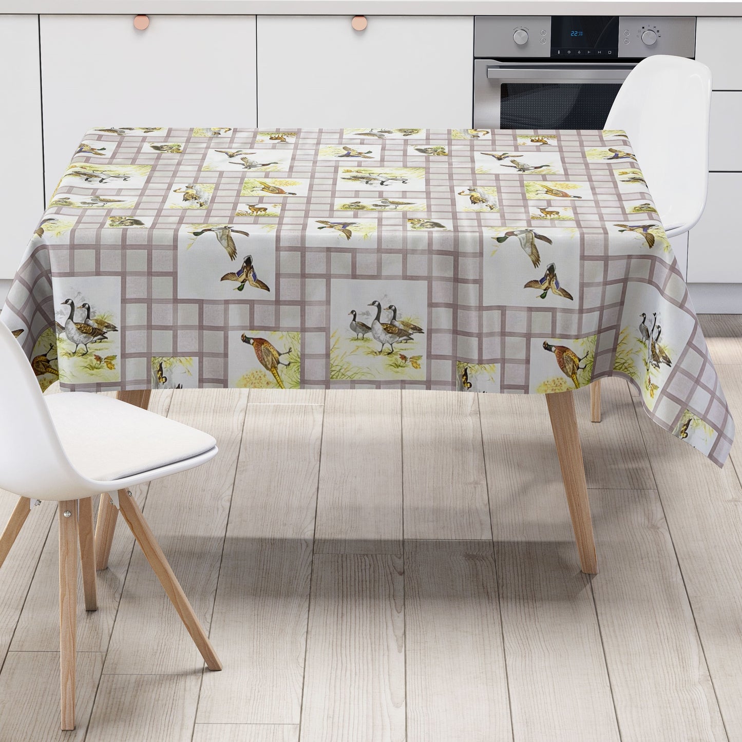 Wachstuch Tischdecke B8971-02 Gänse Fasan Reh Enten grau eckig rund oval