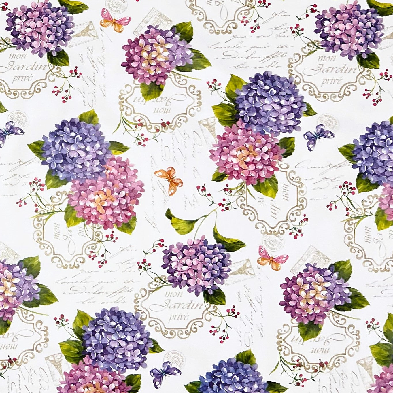 Nappe en toile cirée B9029-01 Fleurs d'hortensia sur ovale rond blanc angulaire