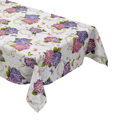 Nappe en toile cirée B9029-01 Fleurs d'hortensia sur ovale rond blanc angulaire